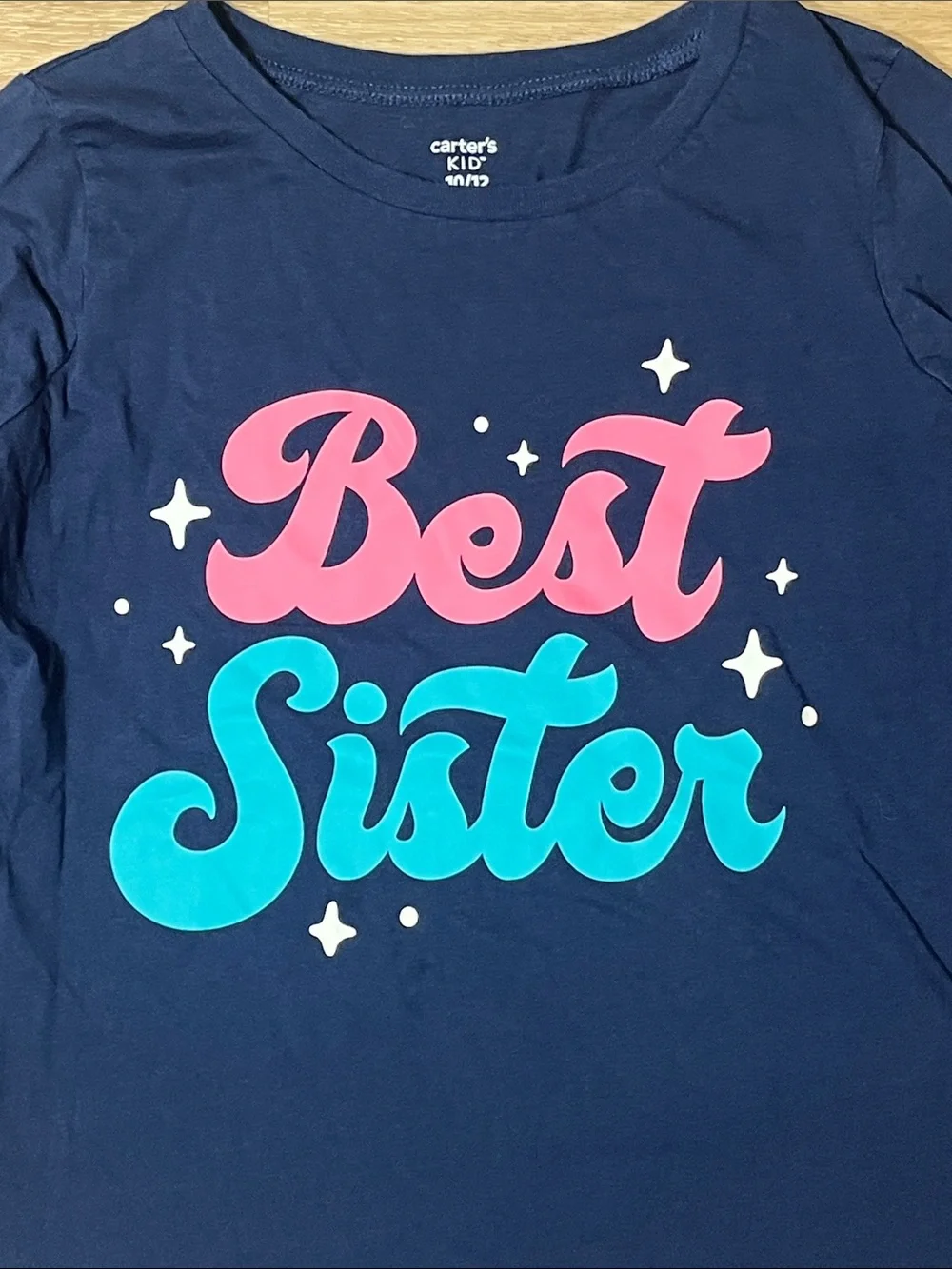 Carter's Navy Long-Sleeve 'Best Sister' Tee with Pink & Teal Graphic, Size 10/12